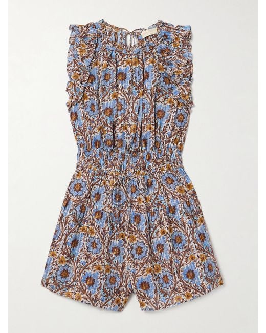 Ulla Johnson Multicolor Orla Gathered Ruffled Floral-Print Cotton-Blend Voile Playsuit