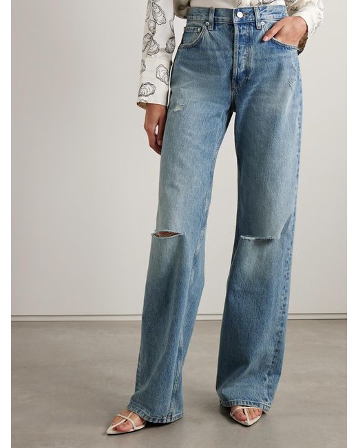 Anine Bing Blue Hugh Distressed High-Rise Wide-Leg Jeans