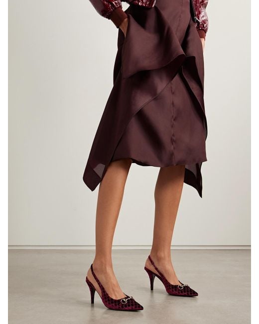 Gucci Pink Erin Slingback-Pumps Aus Devoré-Samt Mit Horsebit-Detail