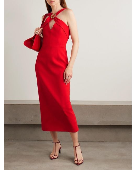 Rebecca Vallance Red Cameron Embellished Crepe Midi Dress