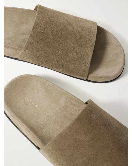 The Row Natural Hugh Suede Slides
