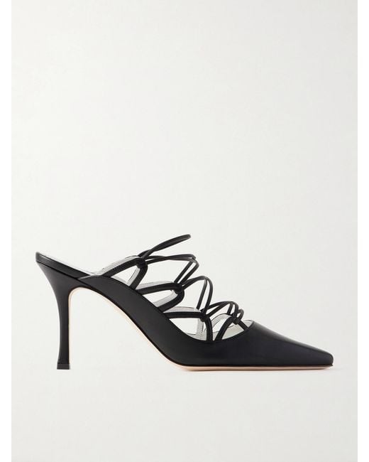 Manolo Blahnik Black Netas 90 Leather Mules