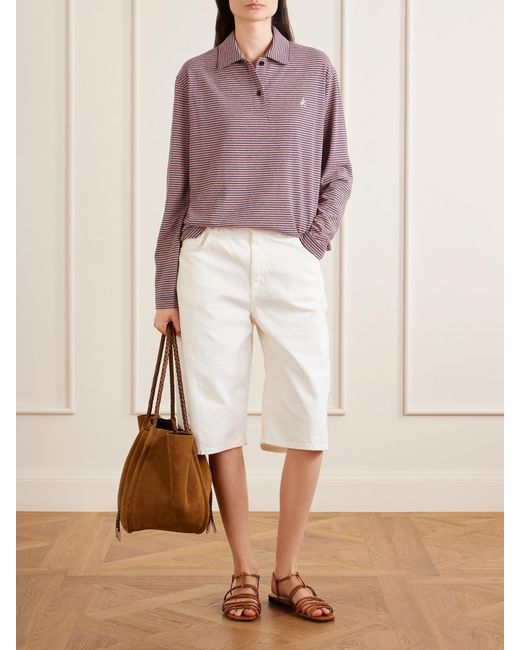 Jil Sander Purple Logo-Embroidered Striped Cotton-Jersey Polo Shirt
