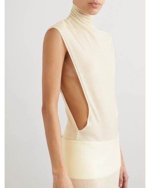 Alaïa Natural Wool-Blend Turtleneck Bodysuit