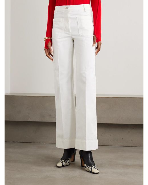 Victoria Beckham White Alina Embroidered High-Rise Wide-Leg Jeans