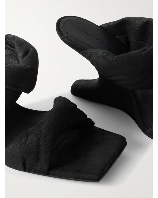 Rick Owens Black Twisted Cantilever Suede Wedge Mules