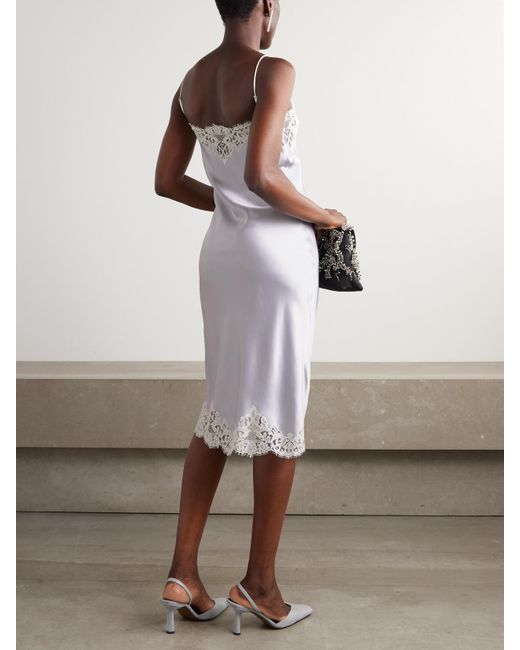 Stella McCartney White Midikleid Aus Glänzendem Crêpe Mit Spitzenbesätzen