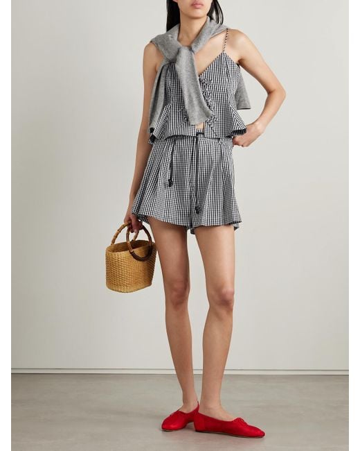 Sea Gray Neci Belted Pleated Gingham Cotton-Poplin Shorts