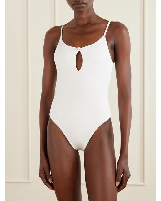 SARA CRISTINA White Pearl Cutout Ribbed Swimsuit