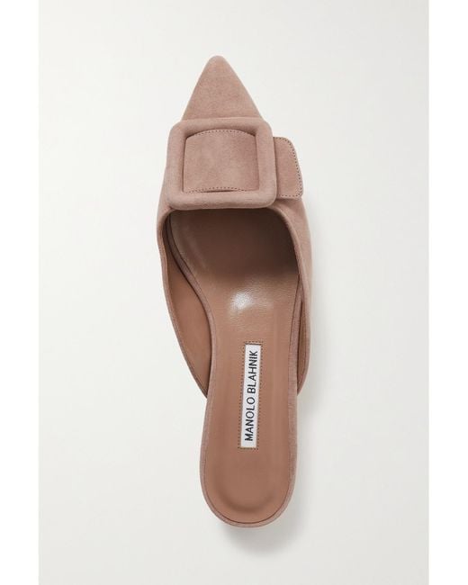 Manolo Blahnik Brown Maysale Slippers Aus Veloursleder Mit Schnalle