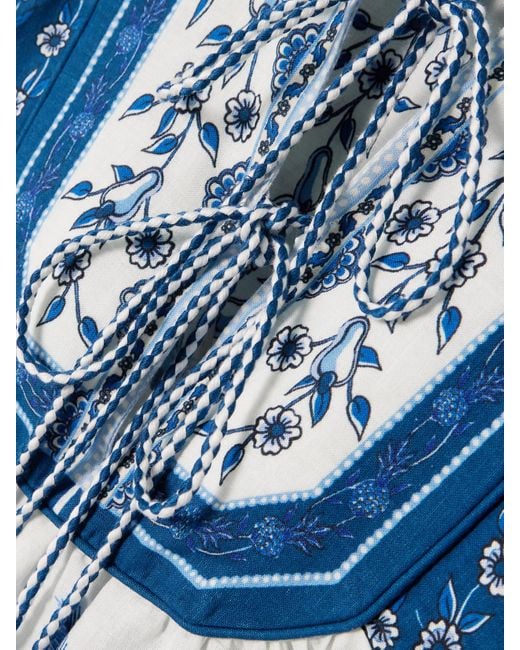 Farm Rio Blue Palm Tree Beach Minikleid Aus Einer Bedruckten Leinenmischung