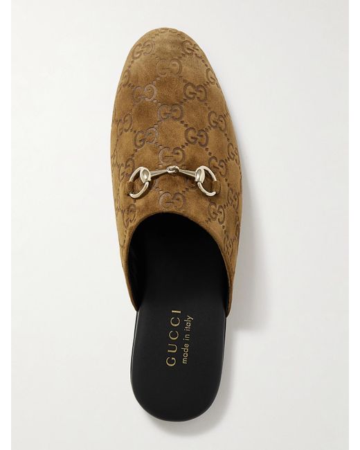 Gucci Brown Horsebit-Detailed Debossed Suede Slippers