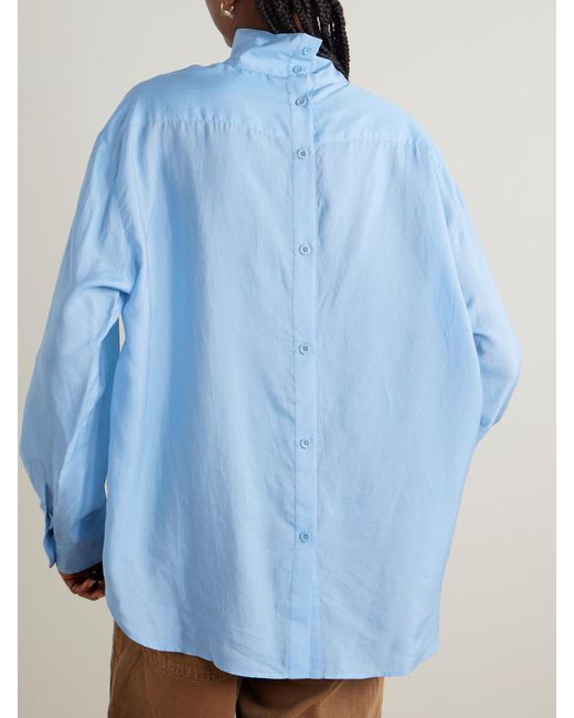Tibi Blue Lyocell And Silk-Blend Turtleneck Blouse