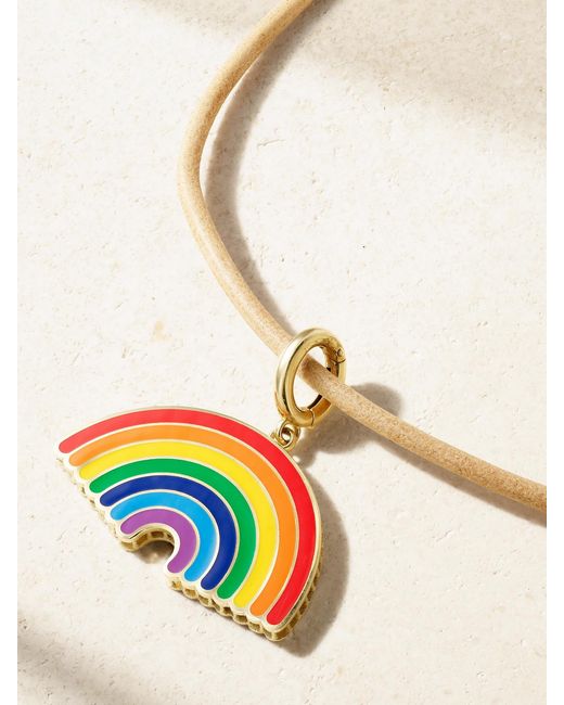 Lauren Rubinski Natural 14-Karat, Enamel And Leather Necklace