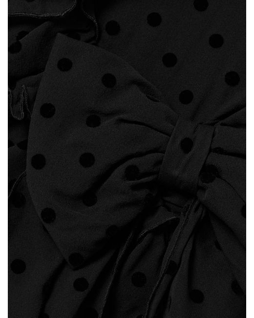 Alessandra Rich Black Bow-Embellished Ruffled Flocked Silk-Chiffon Mini Dress
