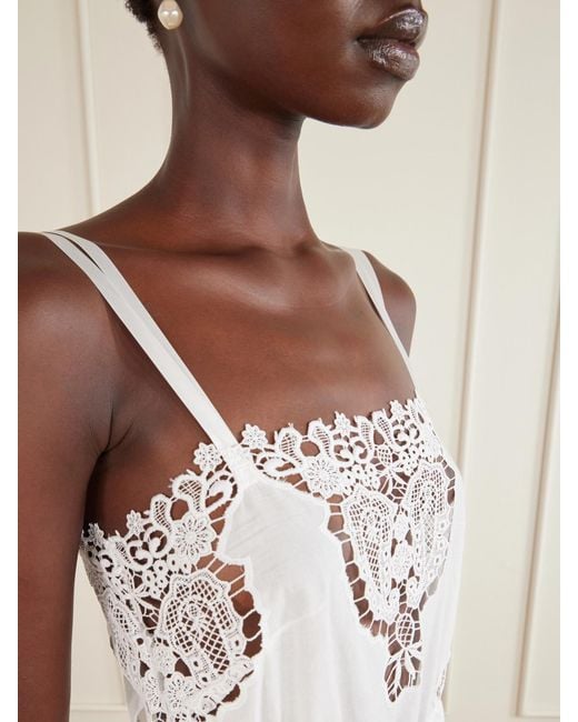 Miguelina White Brielle Guipure Lace-Trimmed Cotton-Blend Playsuit