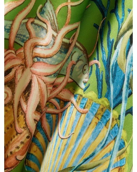 ALÉMAIS Green Sam Pauletto Aquatica One-Shoulder Gathered Printed Recycled Satin-Twill Dress