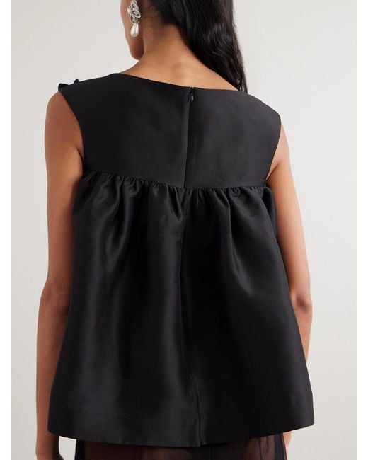 ShuShu/Tong Black Gathered Appliquéd Bead-Embellished Crepe Top