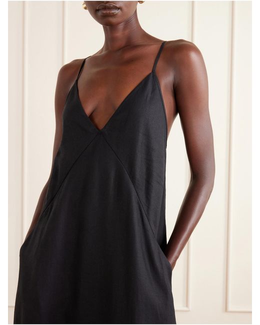 Another Tomorrow Black Knotted Paneled Linen Maxi Dress