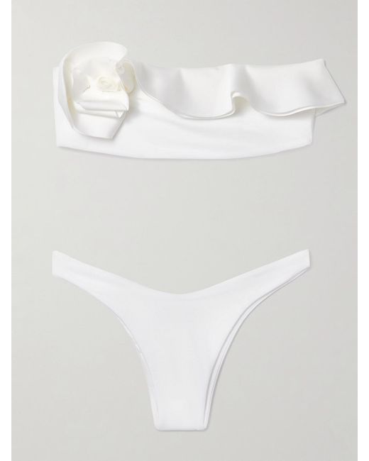 Maygel Coronel White Bies Ruffled Bandeau Bikini