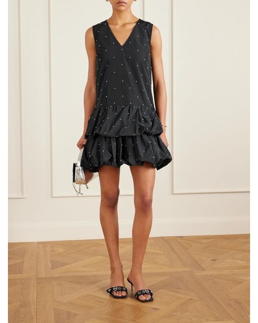 Sea Black Alberta Tiered Faux Pearl-Embellished Taffeta Mini Dress
