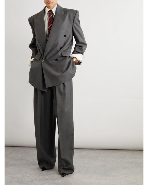 Saint Laurent Gray Pleated Wool Wide-Leg Pants