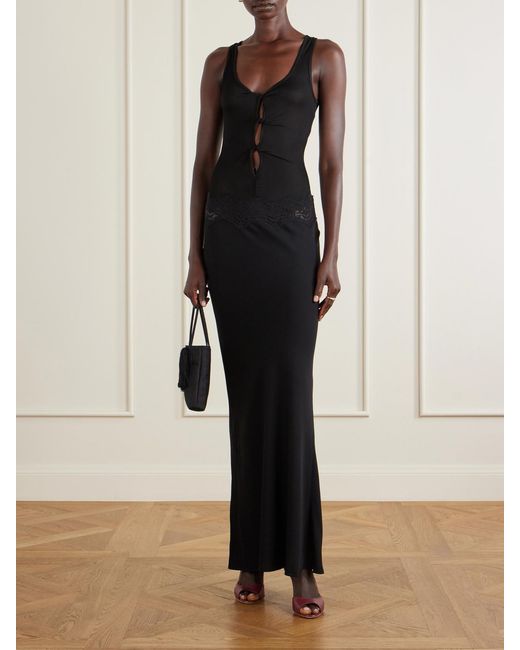 Christopher Esber Black Verner Cut-Out Ribbed-Detail Lace-Trimmed Jersey Midi Dress