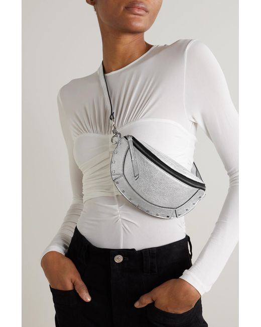 Isabel Marant Skano Mini Studded Metallic Leather Belt Bag in White | Lyst