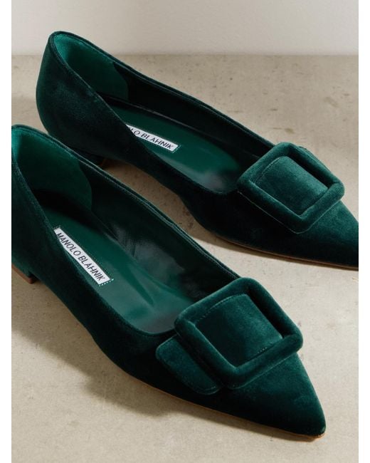 Chaussures Plates À Bouts Pointus En Velours Maysale Manolo Blahnik en coloris Green