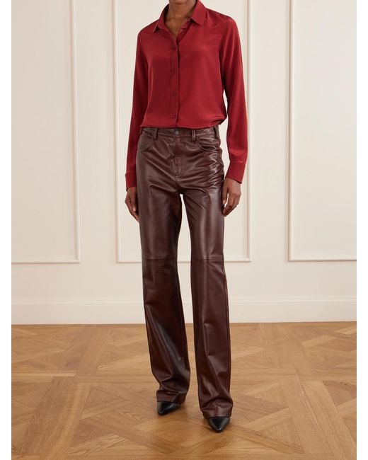 Nili Lotan Brown Joan Leather Straight-Leg Pants