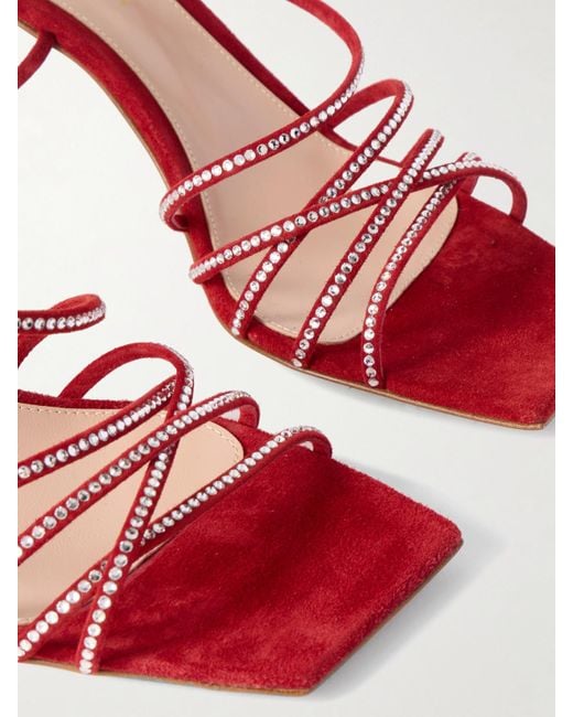 Gianvito Rossi Red 75 Crystal-Embellished Suede Sandals