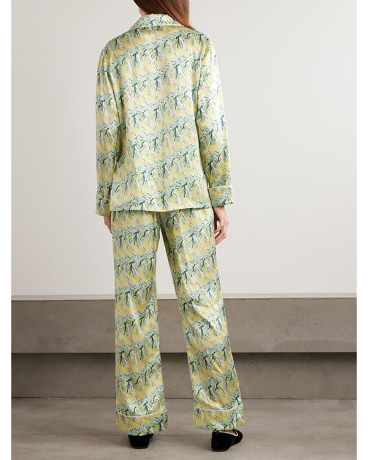 Olivia Von Halle White Lila Printed Silk-Satin Pajama Set
