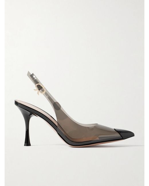 Gianvito Rossi Black 85 Patent Leather-Trimmed Pvc Slingback Pumps