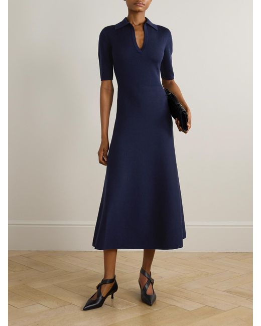 Gabriela Hearst Blue Bradley Wool, Silk And Cashmere-Blend Midi Dress