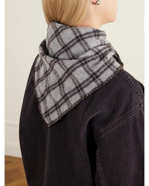 mfpen Gray Checked Virgin Wool Scarf