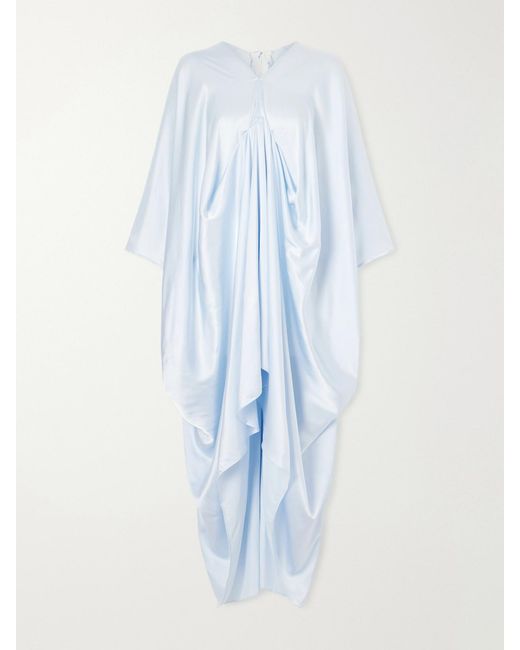 Camilla Blue Draped Silk-Satin Kaftan