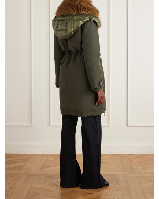 Moncler Green Halicte Hooded Plush-Trimmed Shell Down Parka Jacket