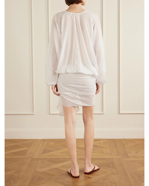 Christopher Esber White Porto Tie-Detailed Gathered Cotton-Voile Mini Dress