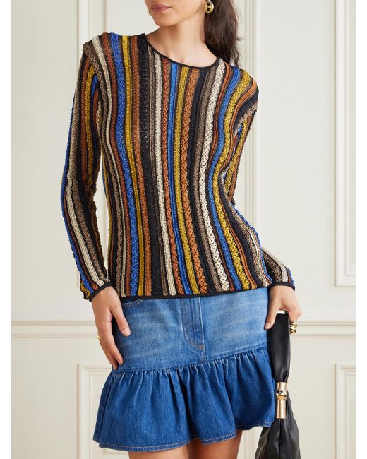 Ulla Johnson Blue Ardith Pullover Aus Strukturiertem Strick Mit Streifen