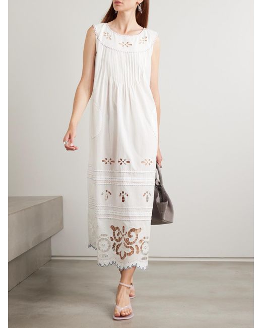 Vita Kin White Cleo Midikleid Aus Baumwollbatist Mit Lochstickerei Und Biesen