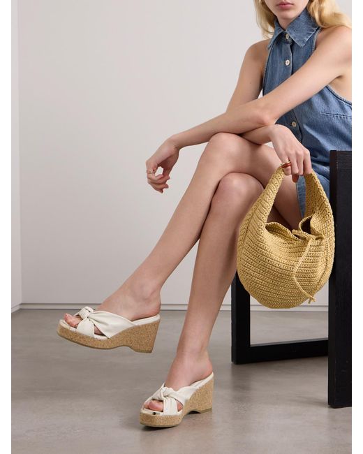 Jimmy Choo Natural Avenue 110 Knotted Leather Platform Wedge Mules