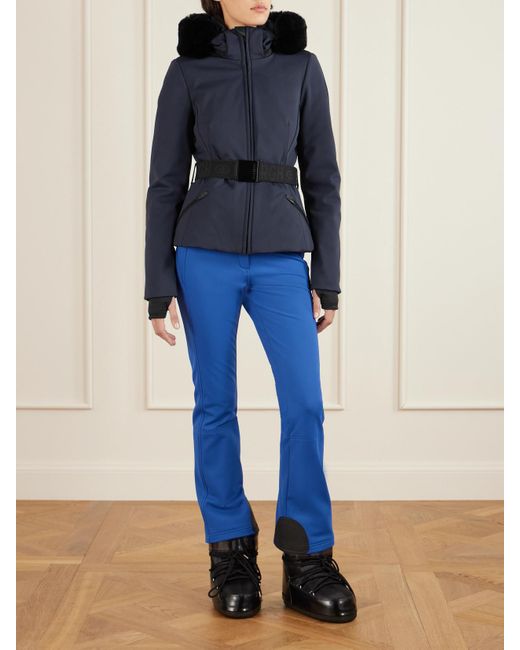 Goldbergh Blue Hida Hooded Belted Plush-Trimmed Padded Down Ski Jacket