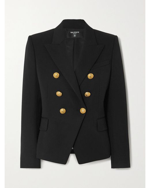 Balmain Black Double-Breasted Wool-Twill Blazer