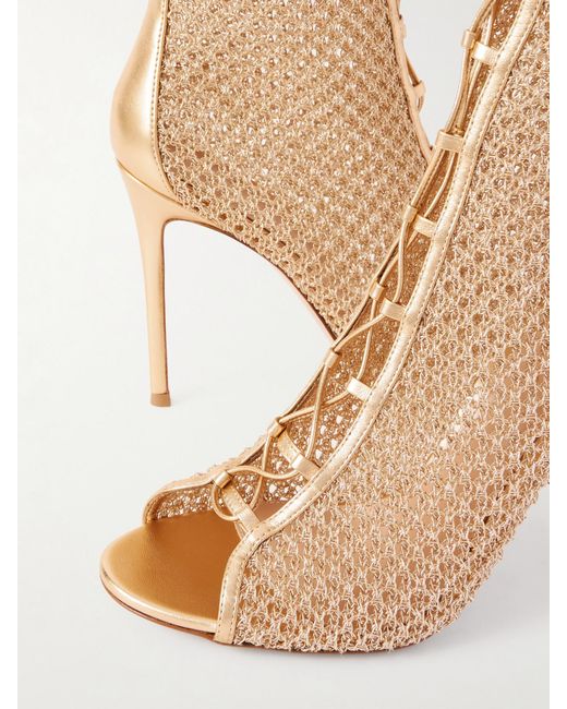 Gianvito Rossi Natural 105 Lace-Up Leather-Trimmed Mesh Ankle Boots
