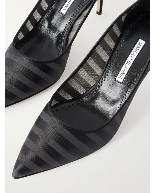 Manolo Blahnik Black Bb 70 Striped Mesh Pumps