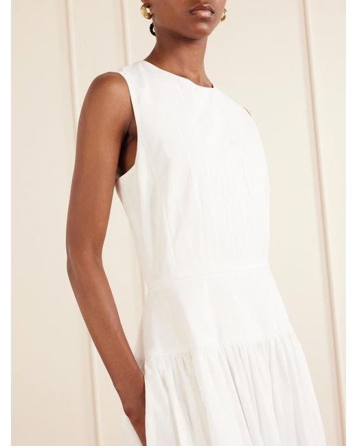 Loulou de Saison White Ama Gathered Striped Cotton Maxi Dress