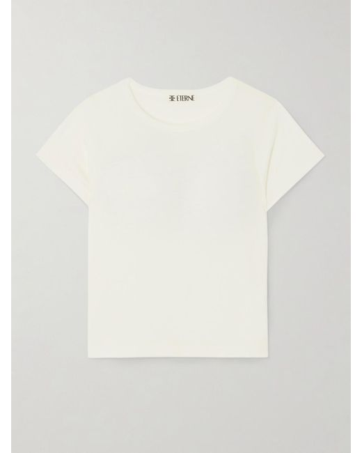 ÉTERNE White Short Sleeve Baby Tee Cropped Cotton And Modal-Blend Jersey T-Shirt