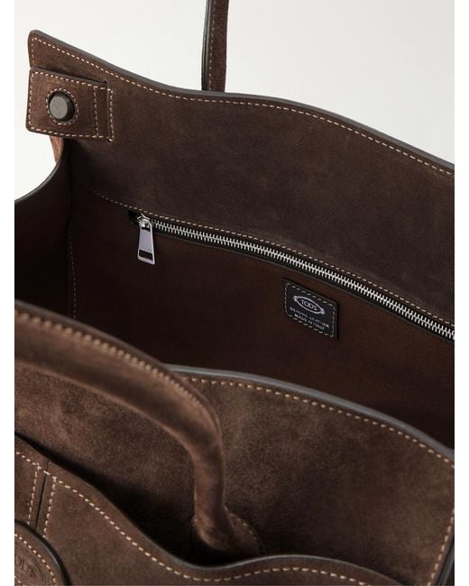 Tod's Brown Logo-Embossed Suede Tote