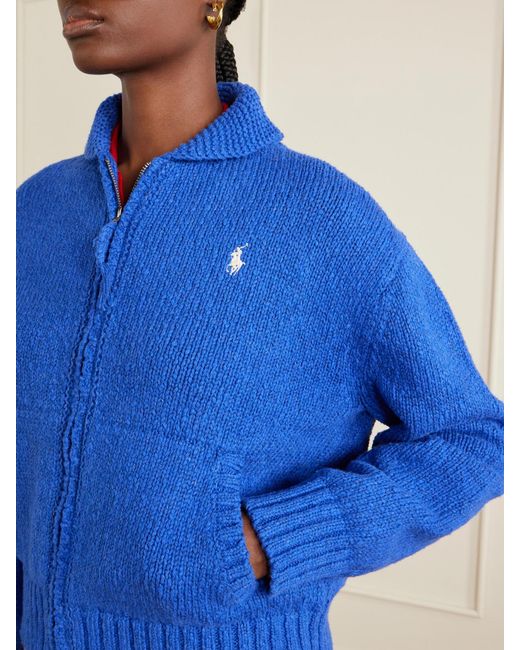 Polo Ralph Lauren Blue Knitted Cotton Zip-Up Cardigan