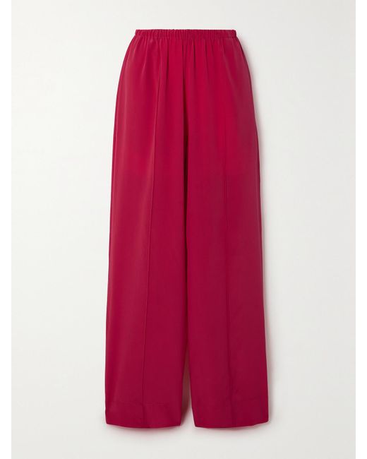 Esse Studios Red Classico Silk Crepe De Chine Wide-Leg Pants